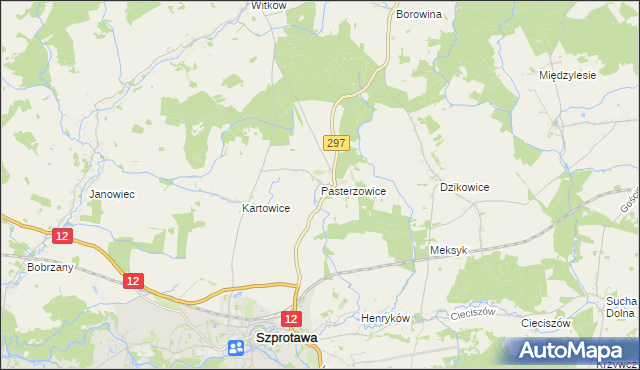 mapa Pasterzowice, Pasterzowice na mapie Targeo