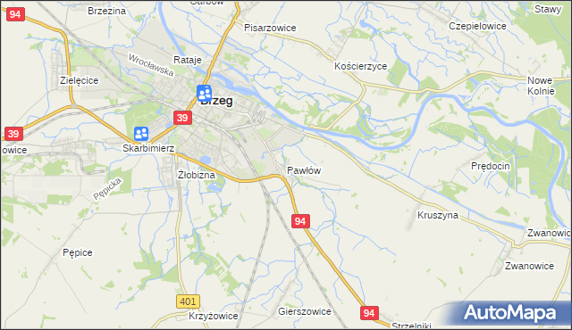 mapa Pawłów gmina Skarbimierz, Pawłów gmina Skarbimierz na mapie Targeo