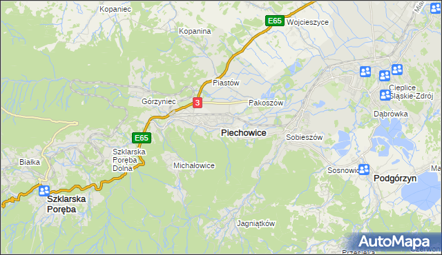mapa Piechowice powiat jeleniogórski, Piechowice powiat jeleniogórski na mapie Targeo