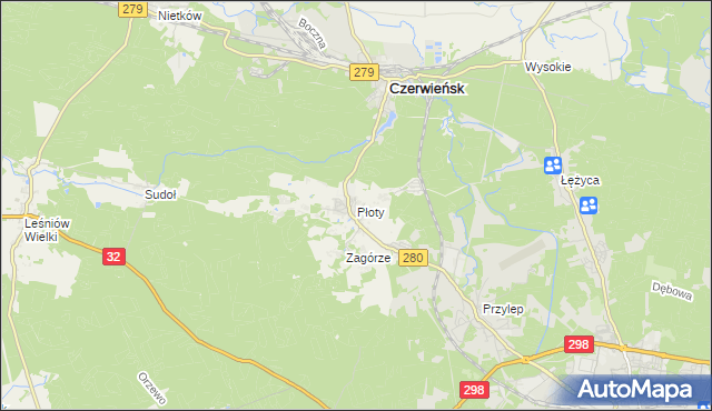 mapa Płoty gmina Czerwieńsk, Płoty gmina Czerwieńsk na mapie Targeo