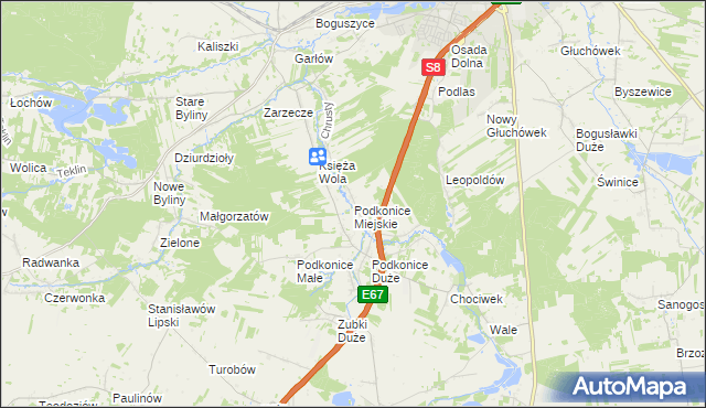 mapa Podkonice Miejskie, Podkonice Miejskie na mapie Targeo