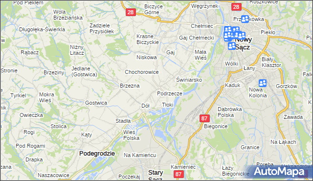 mapa Podrzecze gmina Podegrodzie, Podrzecze gmina Podegrodzie na mapie Targeo