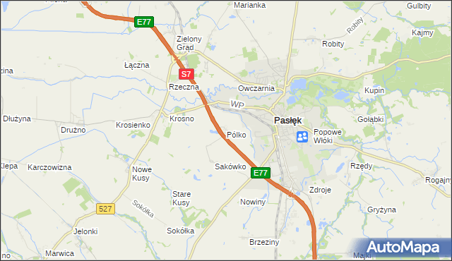 mapa Pólko gmina Pasłęk, Pólko gmina Pasłęk na mapie Targeo