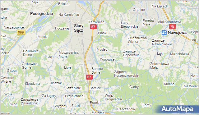 mapa Popowice gmina Stary Sącz, Popowice gmina Stary Sącz na mapie Targeo