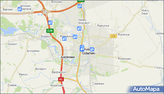 mapa Pruszcz Gdański, Pruszcz Gdański na mapie Targeo