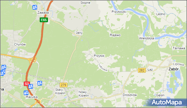 mapa Przytok gmina Zabór, Przytok gmina Zabór na mapie Targeo