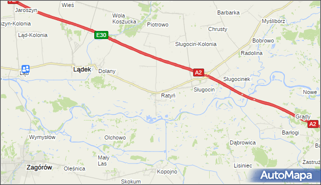 mapa Ratyń gmina Lądek, Ratyń gmina Lądek na mapie Targeo