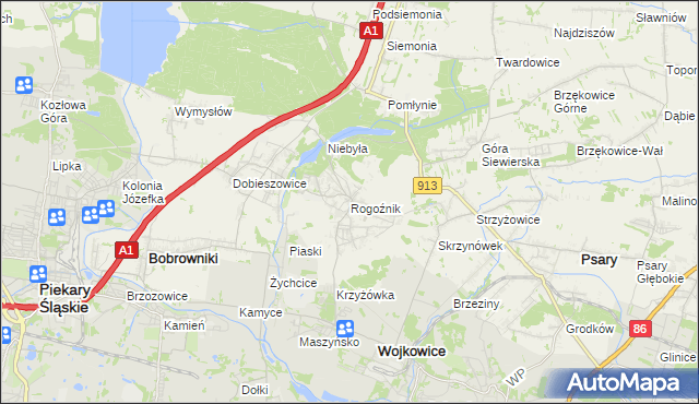 mapa Rogoźnik gmina Bobrowniki, Rogoźnik gmina Bobrowniki na mapie Targeo