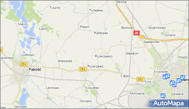 mapa Rycerzewko gmina Pakość, Rycerzewko gmina Pakość na mapie Targeo