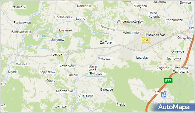 mapa Rykoszyn, Rykoszyn na mapie Targeo