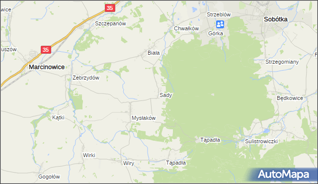 mapa Sady gmina Marcinowice, Sady gmina Marcinowice na mapie Targeo