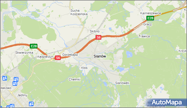 mapa Sianów, Sianów na mapie Targeo
