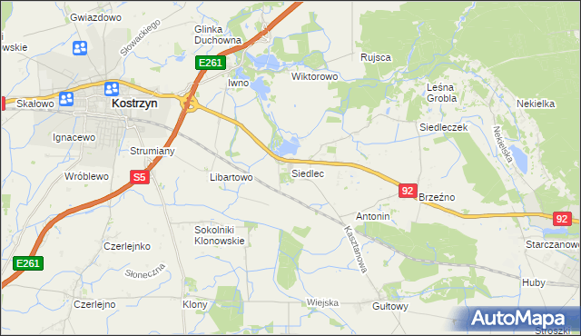 mapa Siedlec gmina Kostrzyn, Siedlec gmina Kostrzyn na mapie Targeo