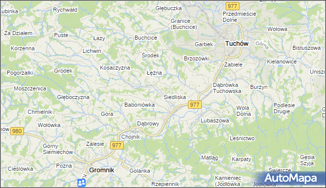 mapa Siedliska gmina Tuchów, Siedliska gmina Tuchów na mapie Targeo