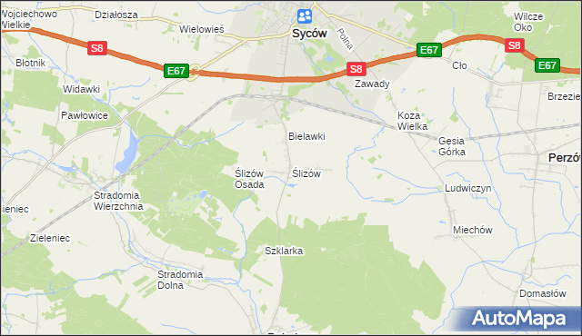 mapa Ślizów, Ślizów na mapie Targeo