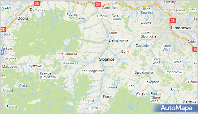 mapa Słopnice, Słopnice na mapie Targeo