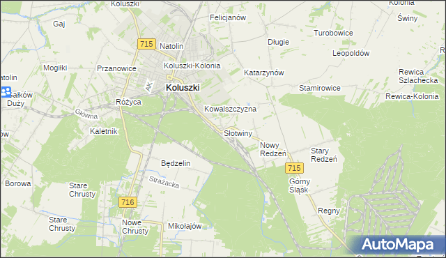 mapa Słotwiny gmina Koluszki, Słotwiny gmina Koluszki na mapie Targeo