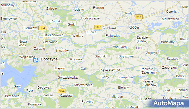 mapa Stadniki gmina Dobczyce, Stadniki gmina Dobczyce na mapie Targeo