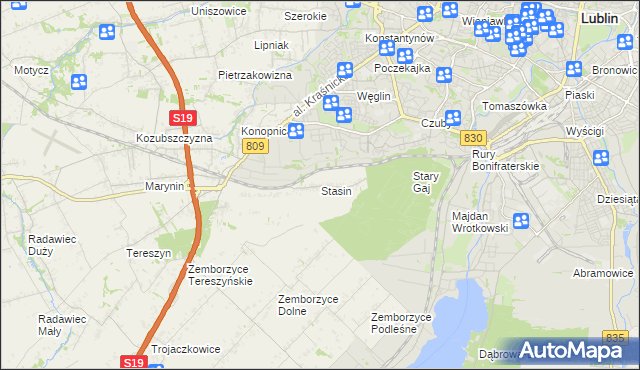 mapa Stasin gmina Konopnica, Stasin gmina Konopnica na mapie Targeo