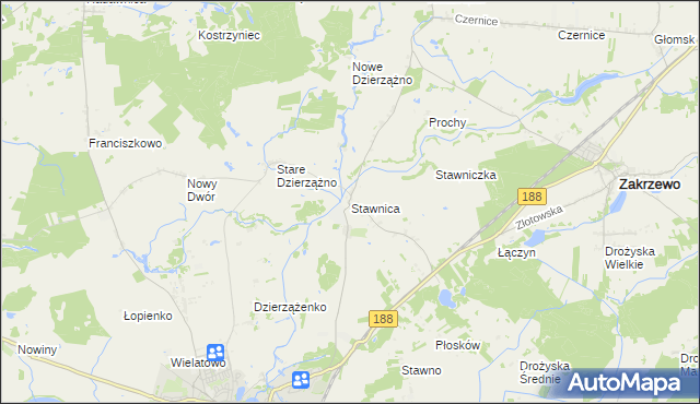 mapa Stawnica gmina Złotów, Stawnica gmina Złotów na mapie Targeo