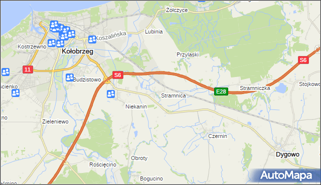 mapa Stramnica gmina Kołobrzeg, Stramnica gmina Kołobrzeg na mapie Targeo