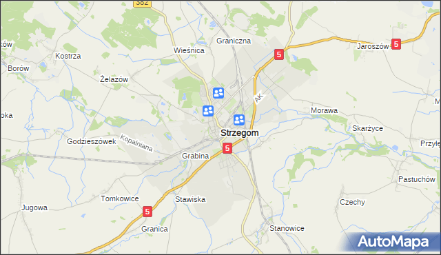 mapa Strzegom powiat świdnicki, Strzegom powiat świdnicki na mapie Targeo