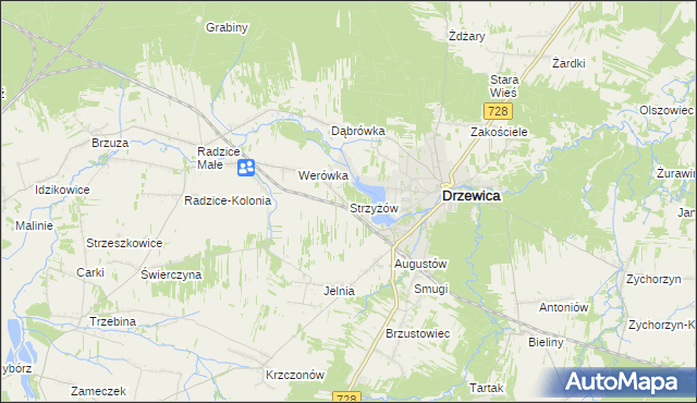 mapa Strzyżów gmina Drzewica, Strzyżów gmina Drzewica na mapie Targeo