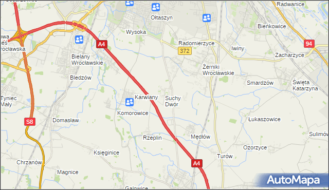 mapa Suchy Dwór gmina Żórawina, Suchy Dwór gmina Żórawina na mapie Targeo