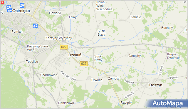 mapa Susk Nowy gmina Rzekuń, Susk Nowy gmina Rzekuń na mapie Targeo