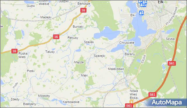 mapa Szarejki gmina Ełk, Szarejki gmina Ełk na mapie Targeo