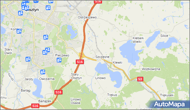 mapa Szczęsne gmina Purda, Szczęsne gmina Purda na mapie Targeo