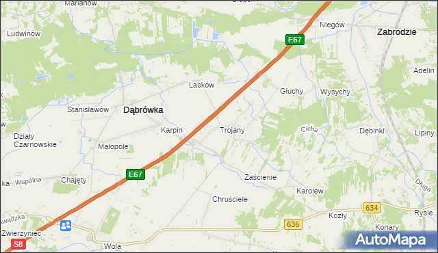 mapa Trojany gmina Dąbrówka, Trojany gmina Dąbrówka na mapie Targeo