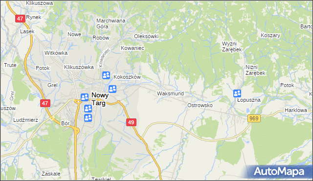 mapa Waksmund, Waksmund na mapie Targeo