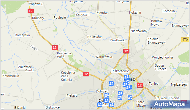 mapa Warszówka gmina Blizanów, Warszówka gmina Blizanów na mapie Targeo