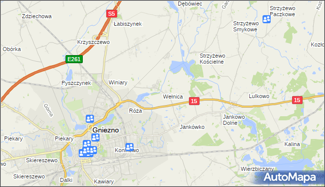 mapa Wełnica gmina Gniezno, Wełnica gmina Gniezno na mapie Targeo