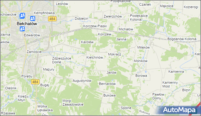mapa Wiktorów gmina Bełchatów, Wiktorów gmina Bełchatów na mapie Targeo