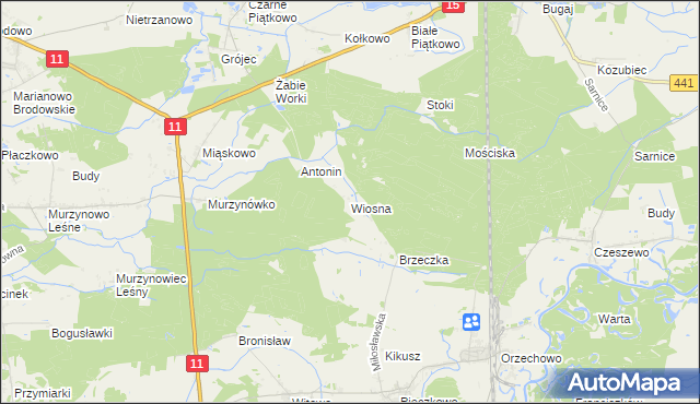 mapa Wiosna gmina Krzykosy, Wiosna gmina Krzykosy na mapie Targeo