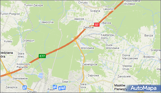 mapa Wiśniówka gmina Masłów, Wiśniówka gmina Masłów na mapie Targeo