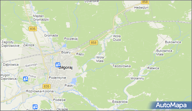 mapa Wola Mała gmina Biłgoraj, Wola Mała gmina Biłgoraj na mapie Targeo