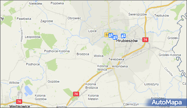 mapa Wolica gmina Hrubieszów, Wolica gmina Hrubieszów na mapie Targeo