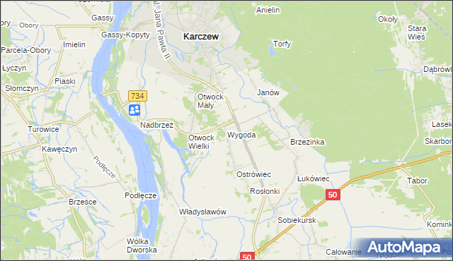 mapa Wygoda gmina Karczew, Wygoda gmina Karczew na mapie Targeo