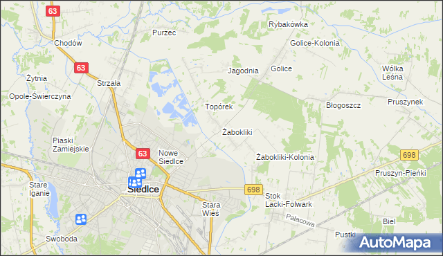 mapa Żabokliki gmina Siedlce, Żabokliki gmina Siedlce na mapie Targeo