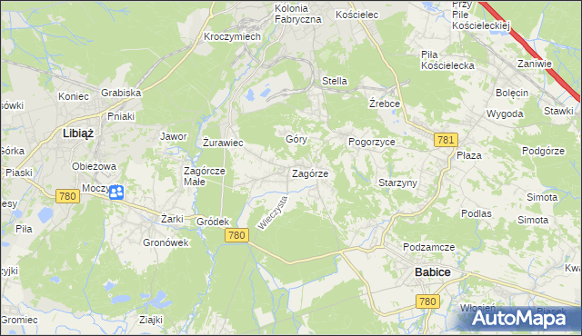 mapa Zagórze gmina Babice, Zagórze gmina Babice na mapie Targeo