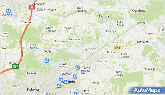 mapa Zagościniec gmina Wołomin, Zagościniec gmina Wołomin na mapie Targeo