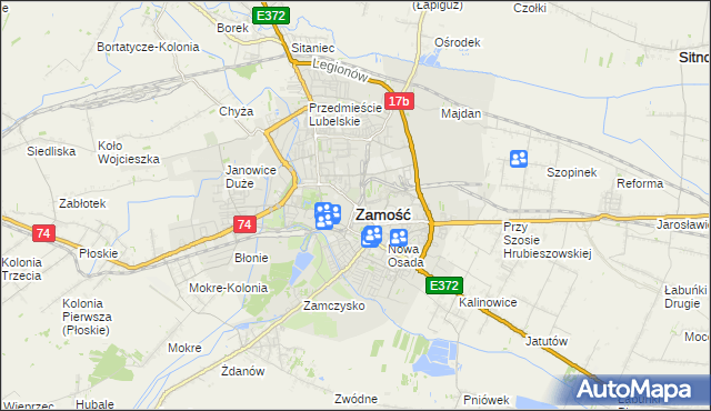 mapa Zamościa, Zamość na mapie Targeo