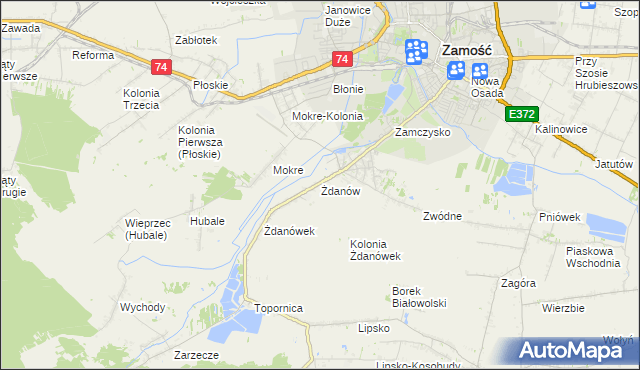 mapa Żdanów gmina Zamość, Żdanów gmina Zamość na mapie Targeo