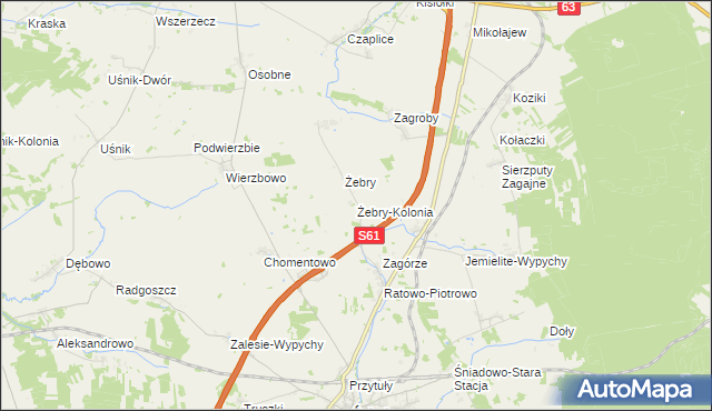 mapa Żebry-Kolonia gmina Śniadowo, Żebry-Kolonia gmina Śniadowo na mapie Targeo