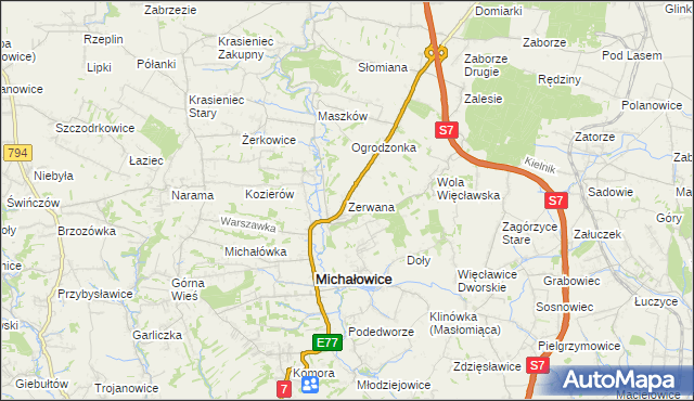 mapa Zerwana, Zerwana na mapie Targeo