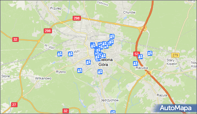 mapa Zielona Góra, Zielona Góra na mapie Targeo