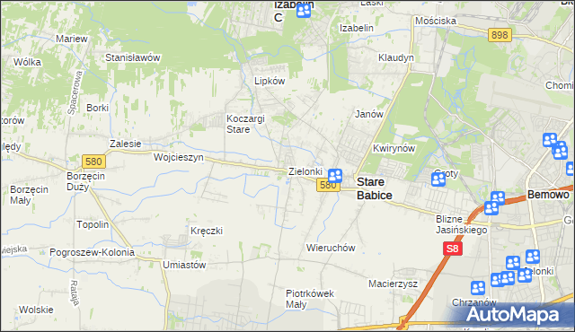 mapa Zielonki gmina Stare Babice, Zielonki gmina Stare Babice na mapie Targeo